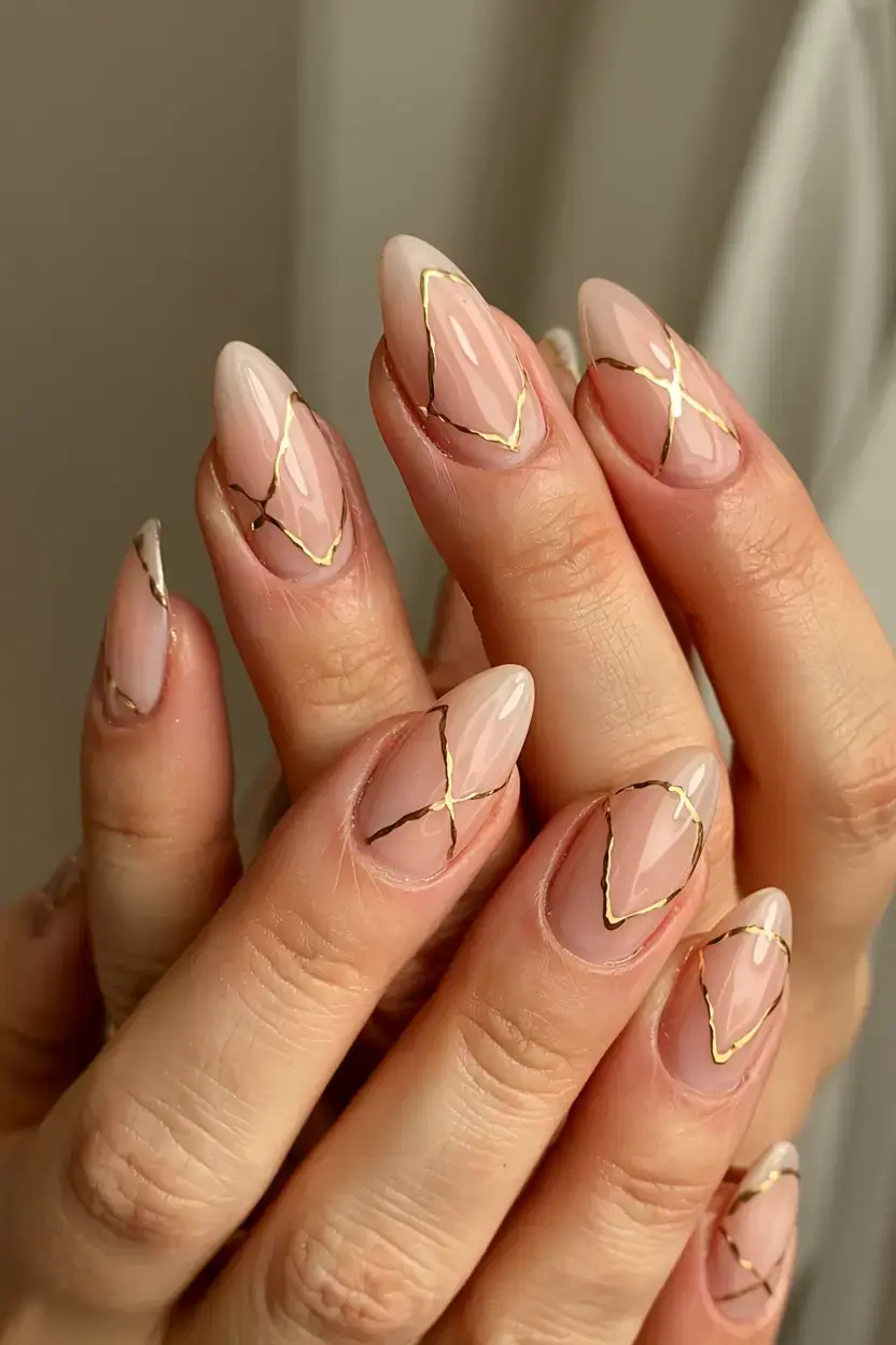 fall geometric nails 2025 Golden Outlines