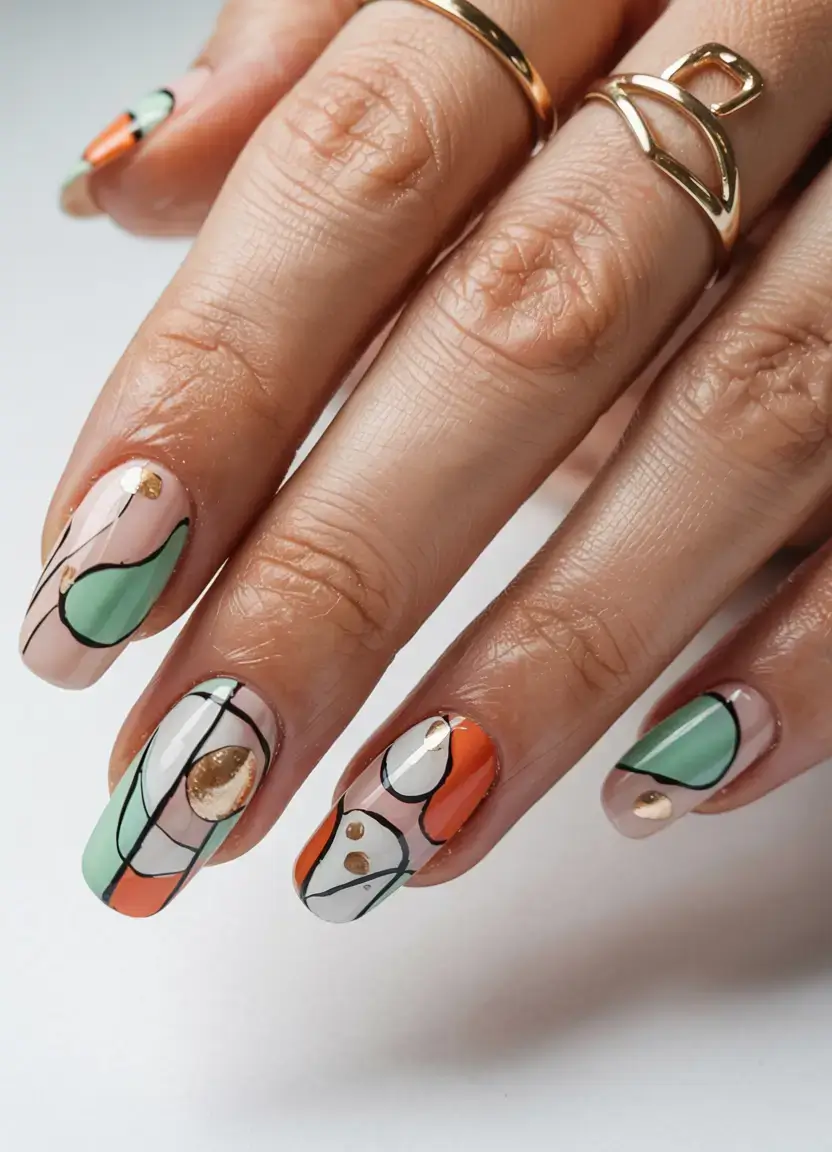 fall geometric nails 2025 Playful Abstract Geometry