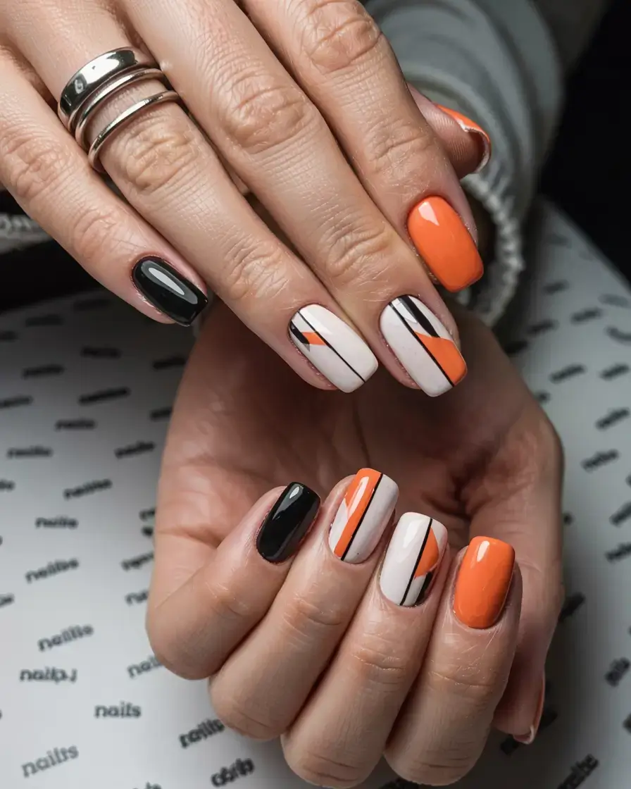fall geometric nails 2025 Halloween Chic Geometry