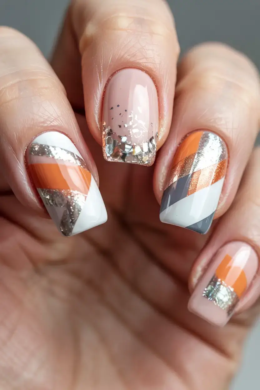 fall geometric nails 2025 Glittered Angles
