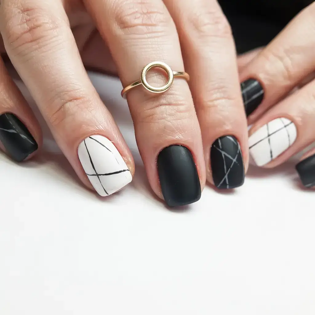 fall geometric nails 2025 Black & White Precision