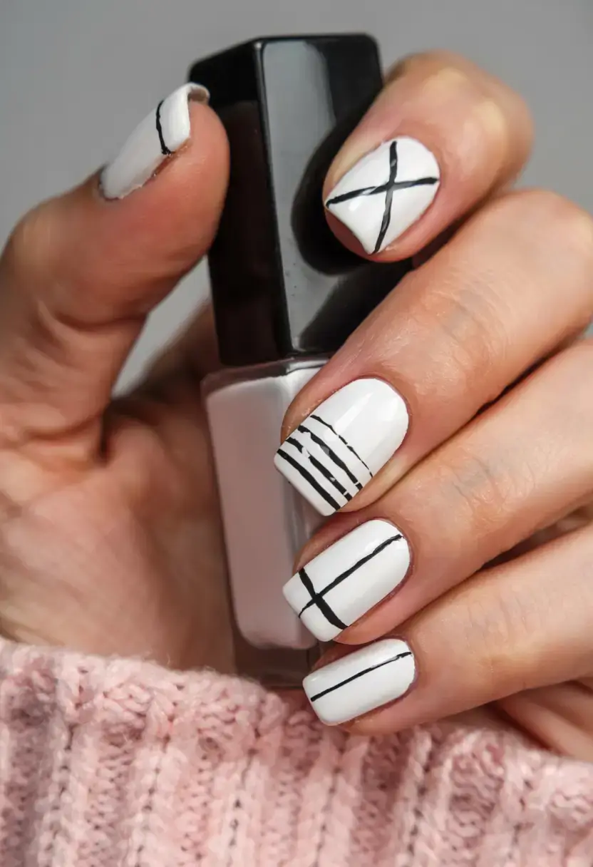 fall geometric nails 2025 Minimalist Gridlines