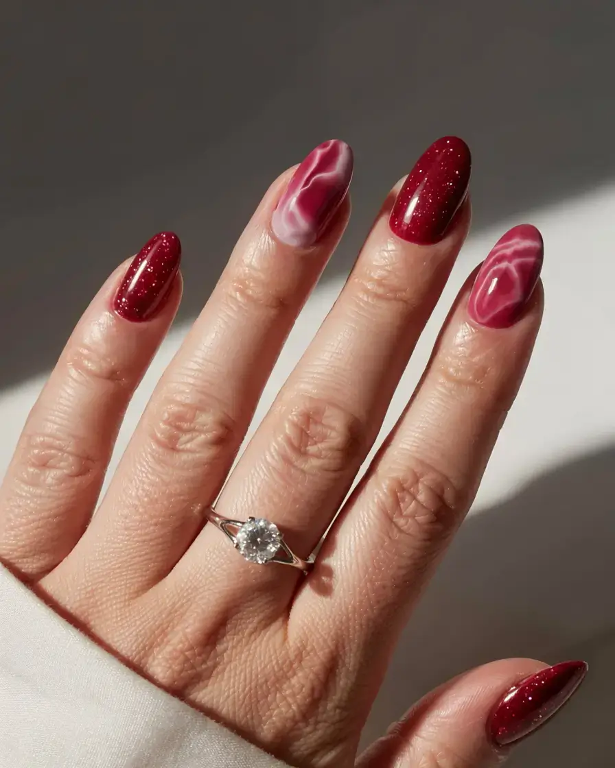 fall marble nails 2025 Crimson Marble Spark