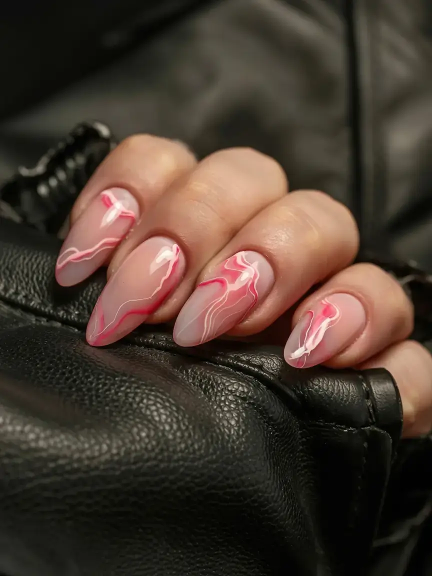 fall marble nails 2025 Rose Vein Glow