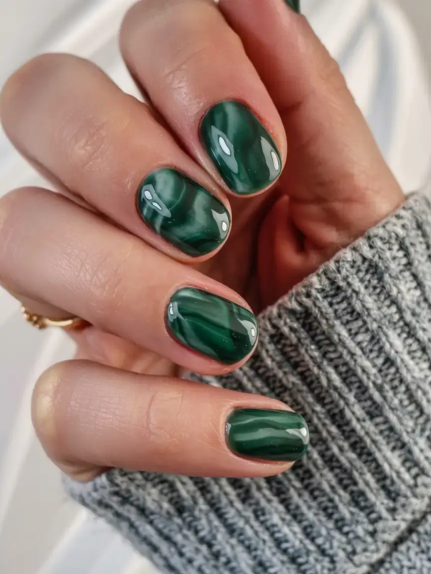 fall marble nails 2025 Emerald Marble Minimal