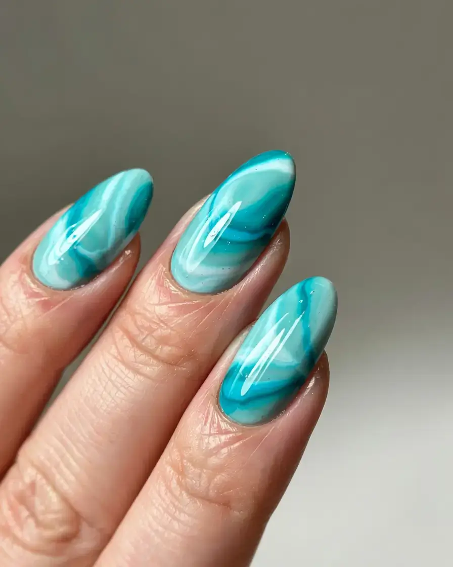 fall marble nails 2025 Aqua Stone Marble