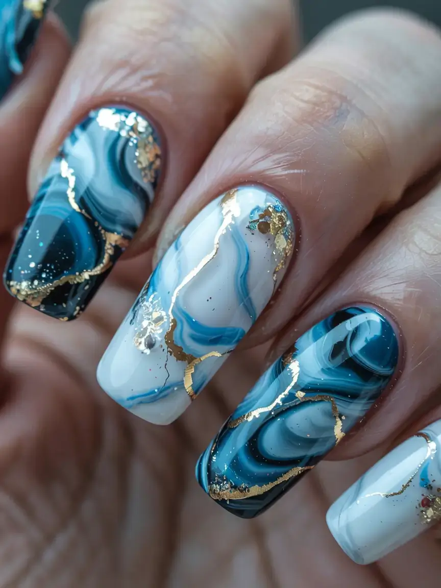 fall marble nails 2025 Ocean Depths in Autumn