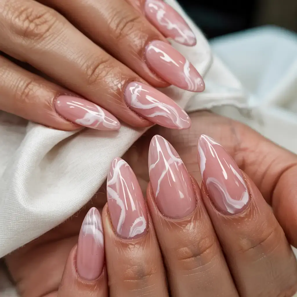 fall marble nails 2025 Blush Marble Elegance