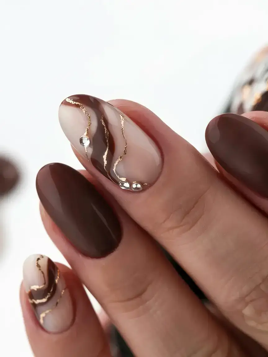 fall marble nails 2025 Chocolate Marble Luxe