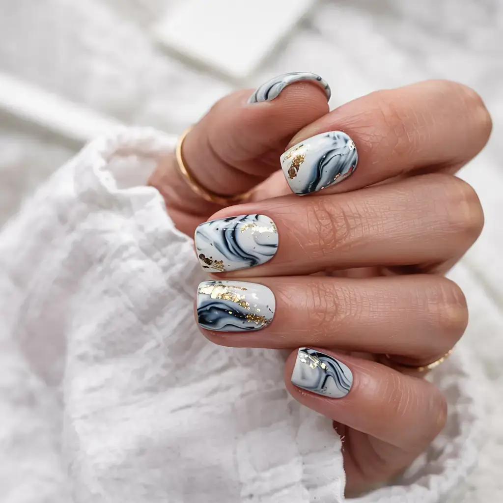 fall marble nails 2025 Midnight Marble Luxe