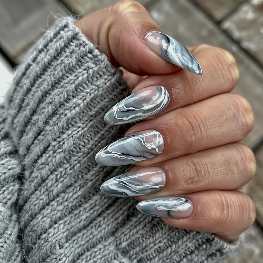 fall marble nails 2025 Storm Gray Marble