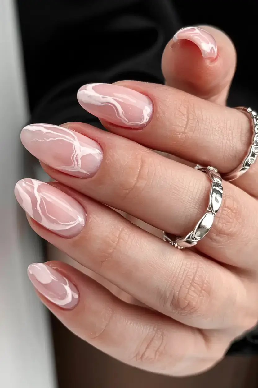 fall marble nails 2025 Blush Marble Whispers