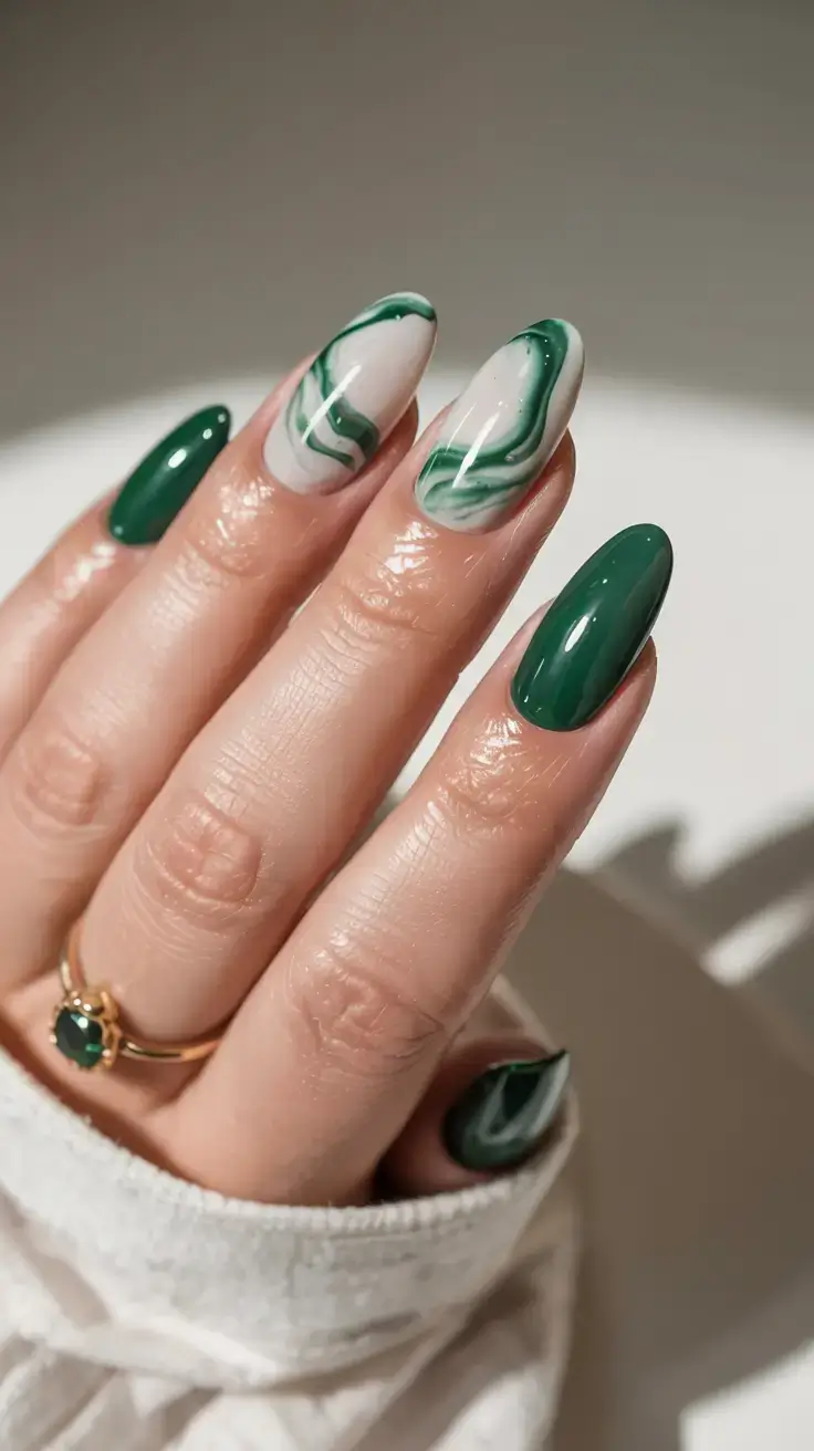 fall marble nails 2025 Emerald Marble Glow