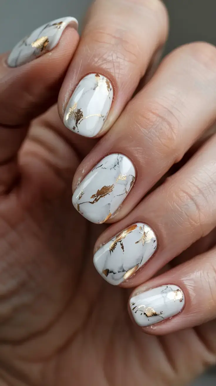 fall marble nails 2025 Classic Short Marble Chic