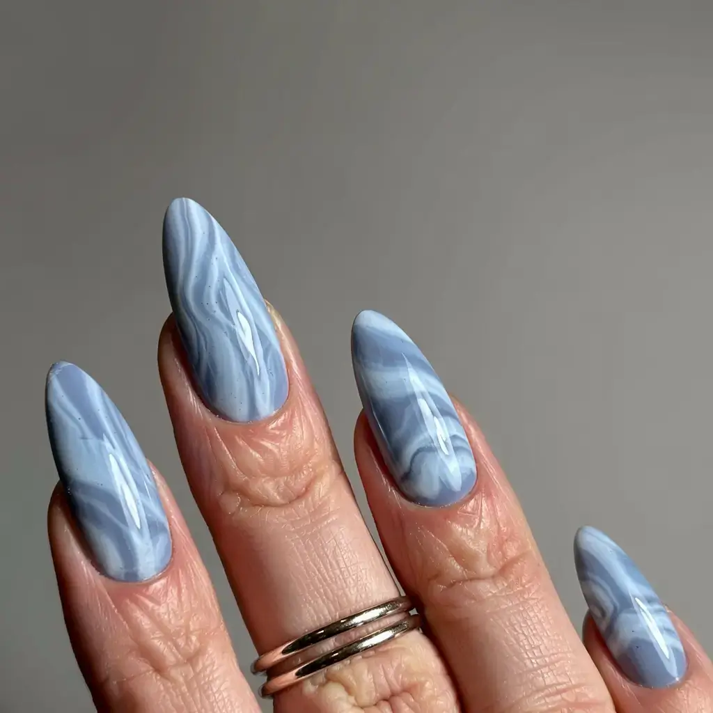 fall marble nails 2025 Blue Mist Marble