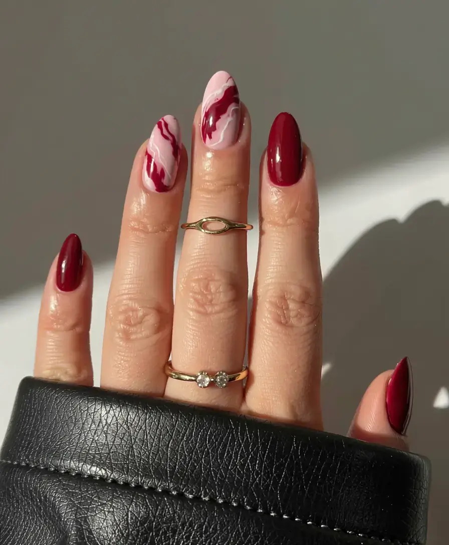 fall marble nails 2025 Wine-Stained Marble