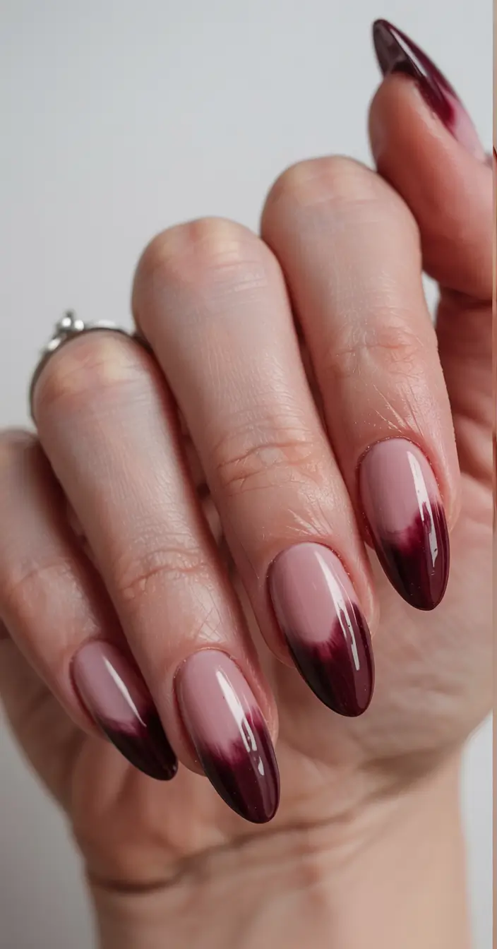 fall ombré nails 2025 Wine Fade