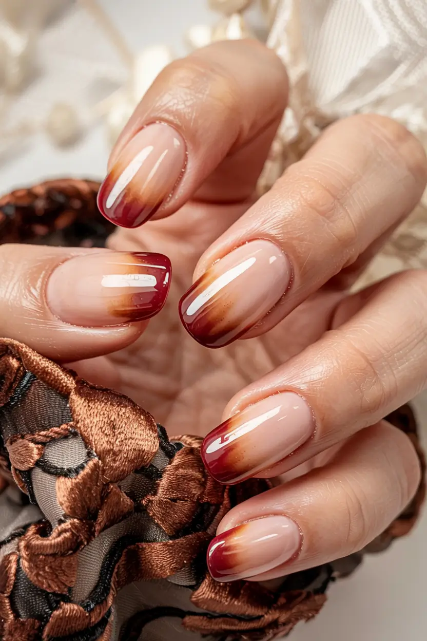 fall ombré nails 2025 Caramel Flame