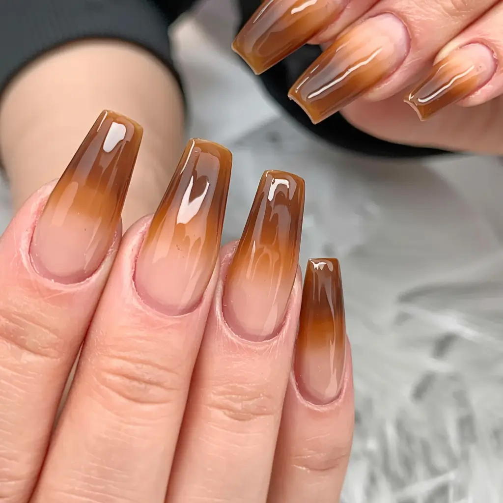 fall ombré nails 2025 Caramel Drizzle