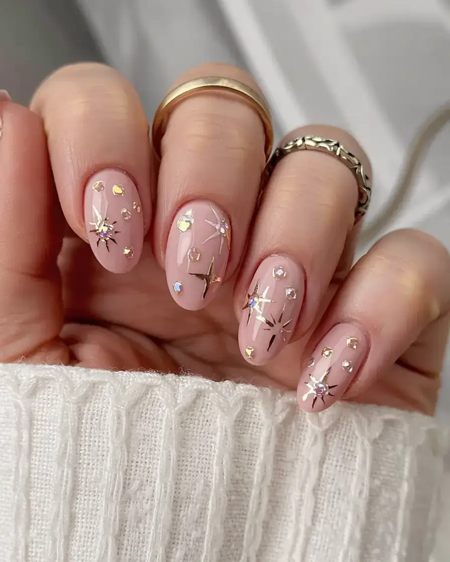 fall rhinestone & embellished nails 2025 Golden Stardust