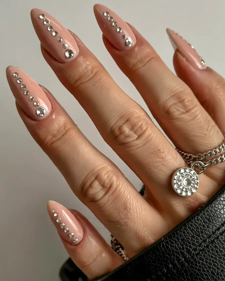 fall rhinestone & embellished nails 2025 Metallic Lines