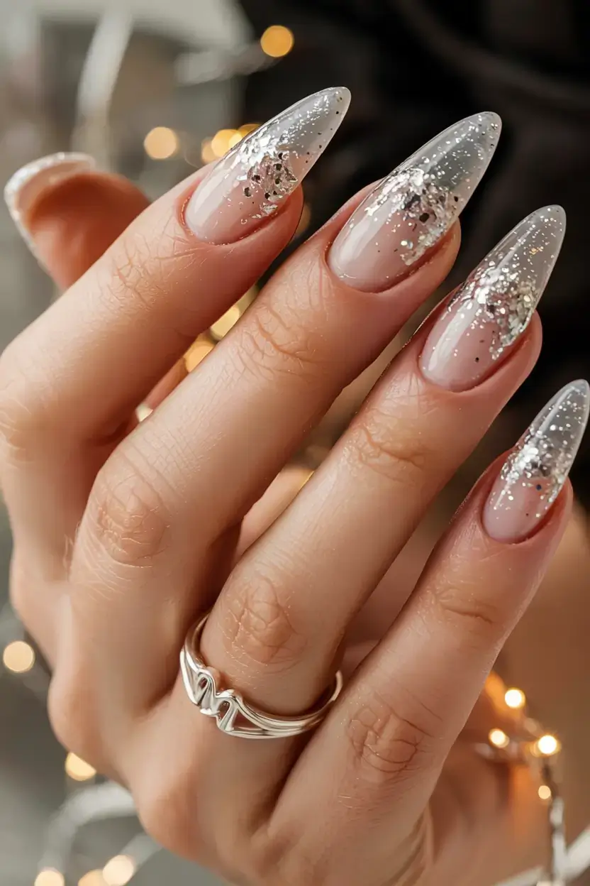 fall rhinestone & embellished nails 2025 Falling Silver