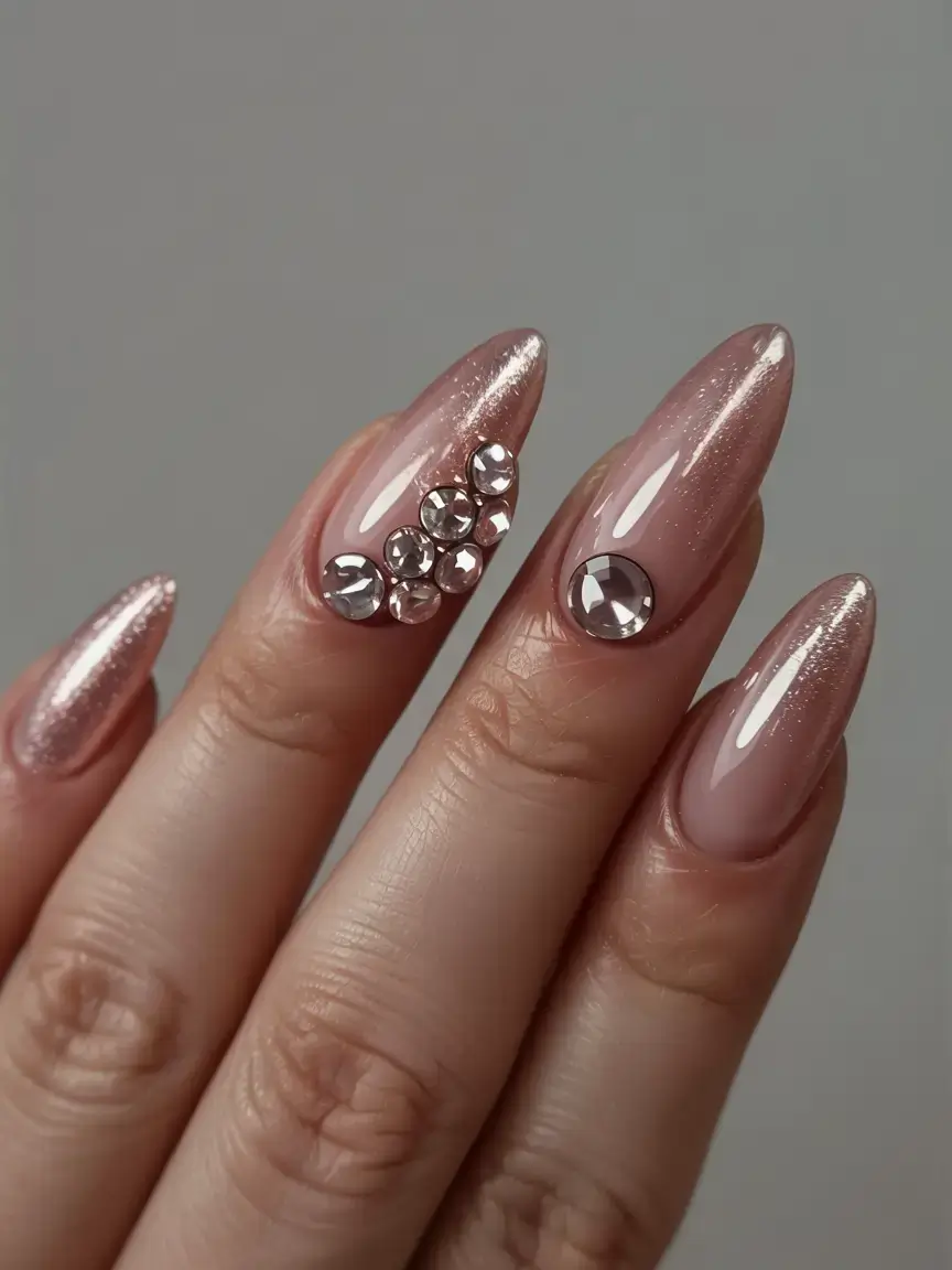 fall rhinestone & embellished nails 2025 Rose Quartz Sparkle