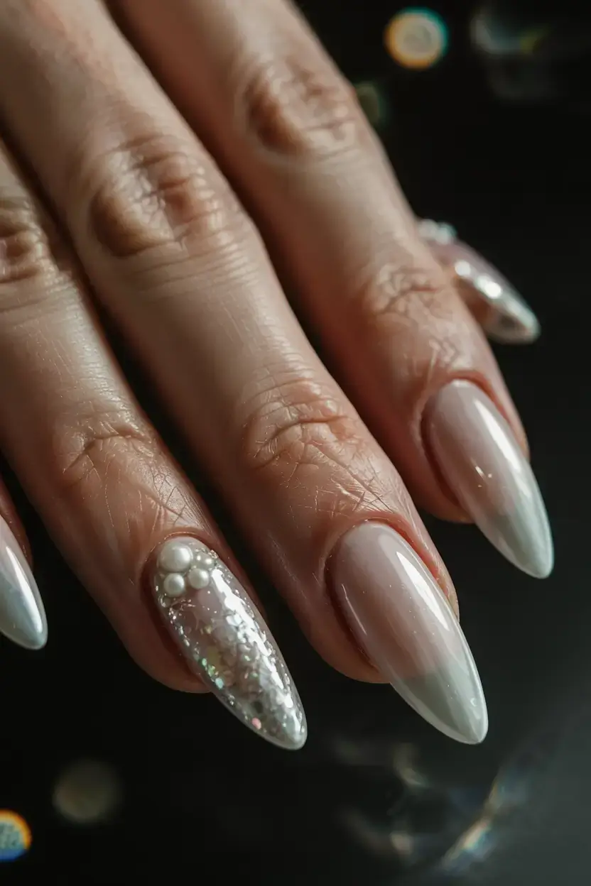 fall rhinestone & embellished nails 2025 Pearl Frost
