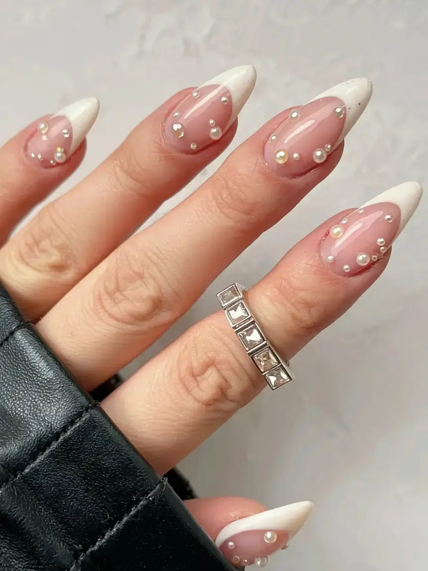 fall rhinestone & embellished nails 2025 Snowdrop French