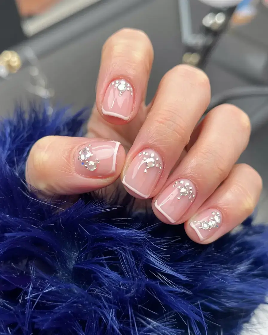 fall rhinestone & embellished nails 2025 French Twist with Crystals