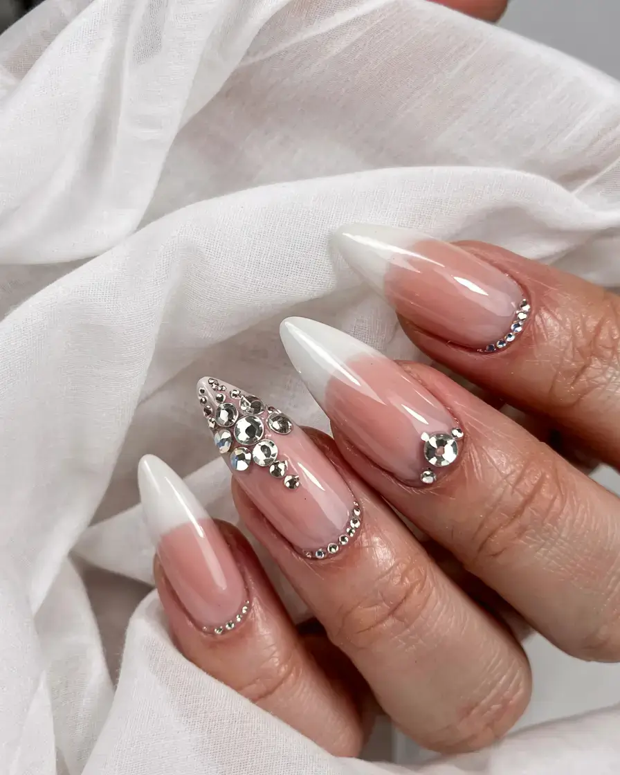 fall rhinestone & embellished nails 2025 Diamond-Cut French