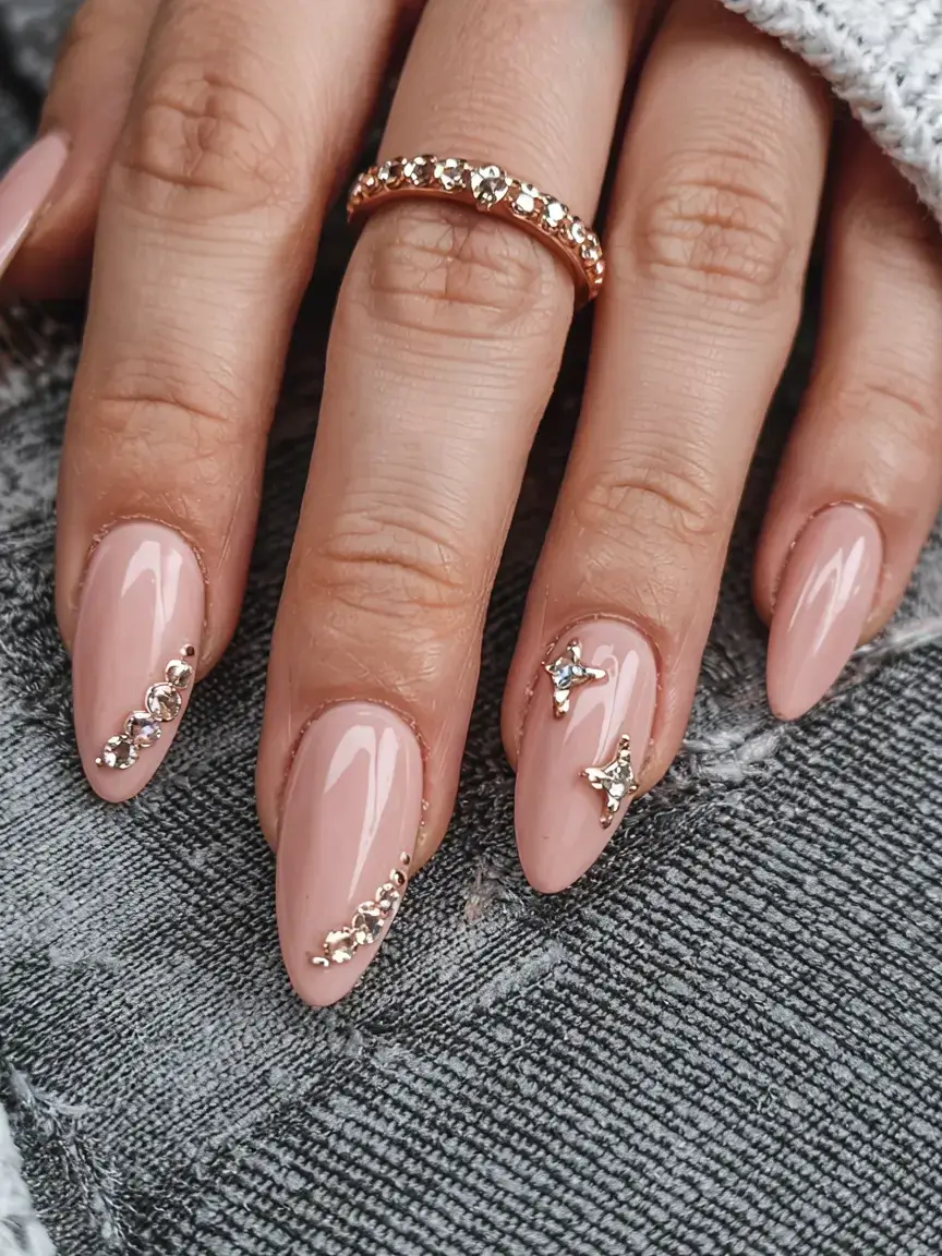 fall rhinestone & embellished nails 2025 Rose-Gold Accents
