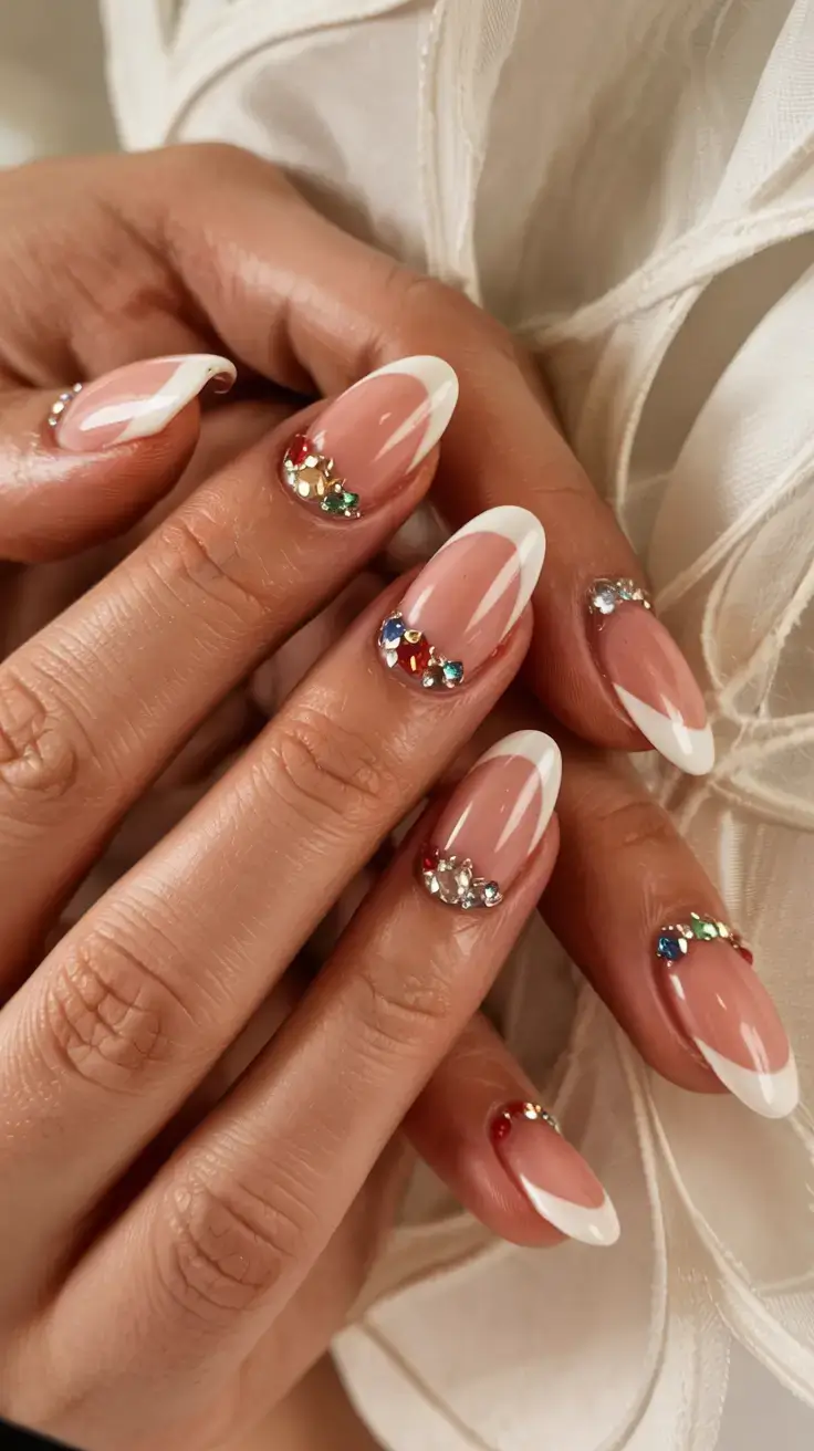 fall rhinestone & embellished nails 2025 Festive French Remix