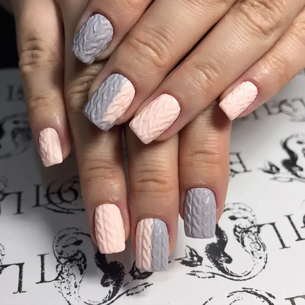 fall sweater nails 2025 Blush and Grey Knit Duo