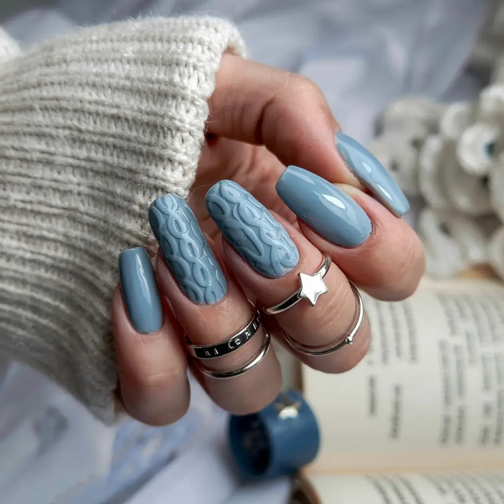 fall sweater nails 2025 Slate Blue Elegance