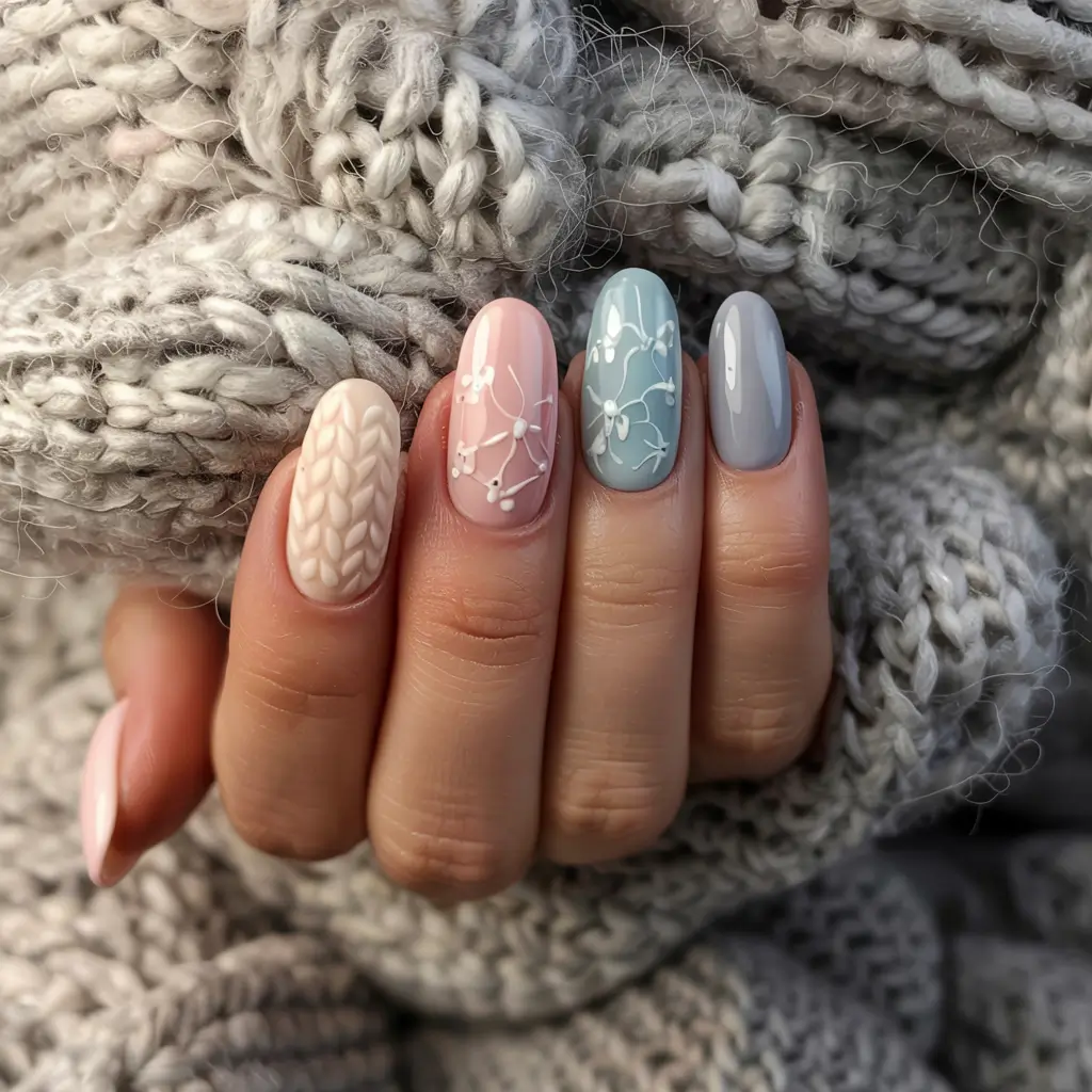 fall sweater nails 2025 Neutral Tones with Delicate Florals