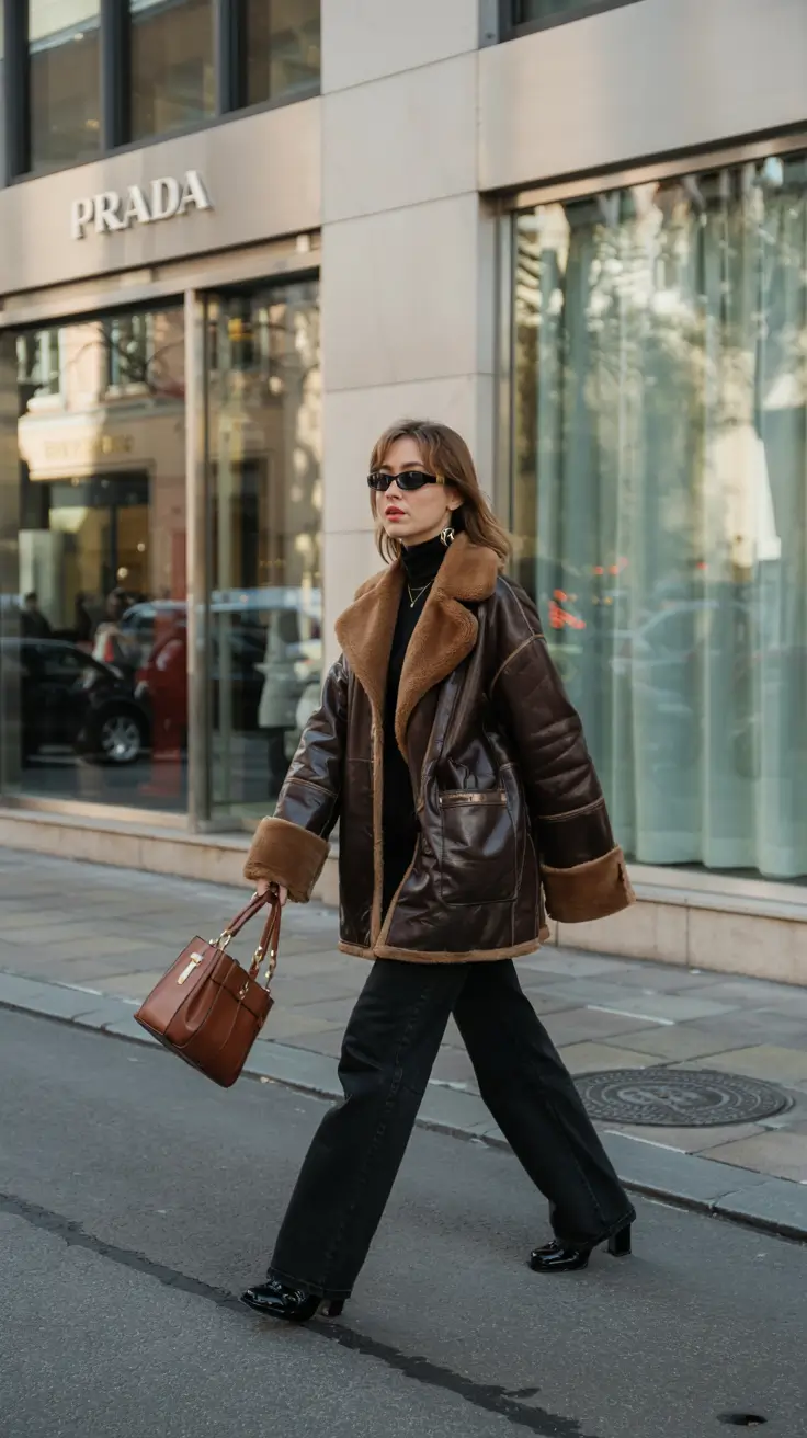 fall to winter outfits ideas 2025 Shearling Chic for City Days