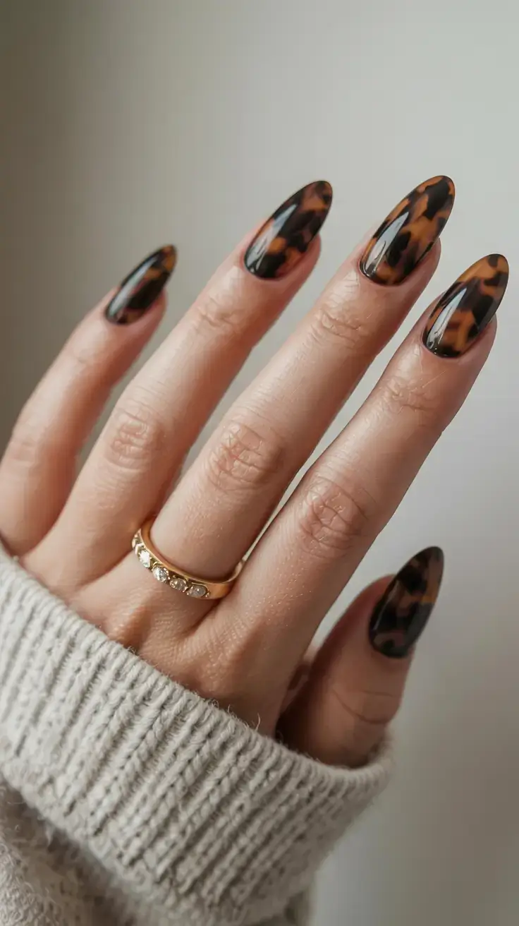 fall tortoiseshell nails 2025 Warm Caramel Luxe