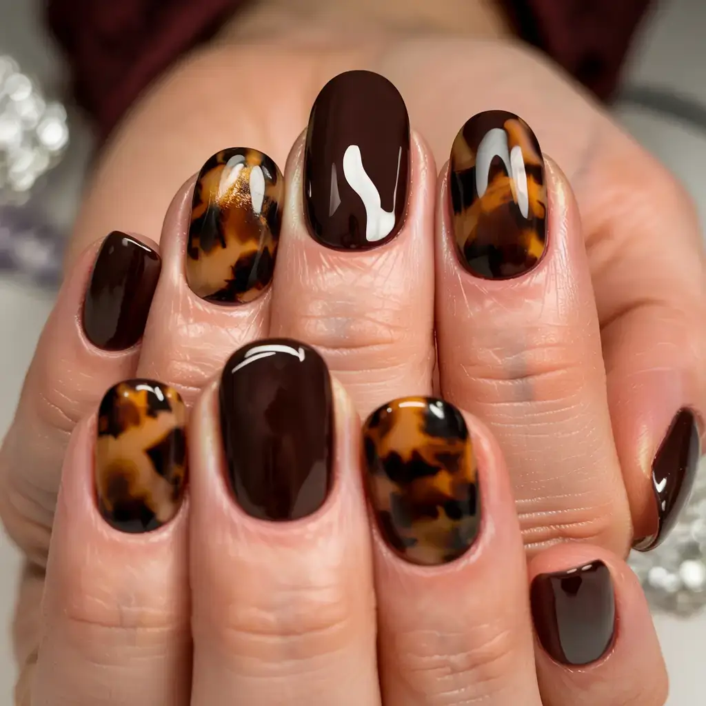 fall tortoiseshell nails 2025 Deep Cocoa Tortoiseshell