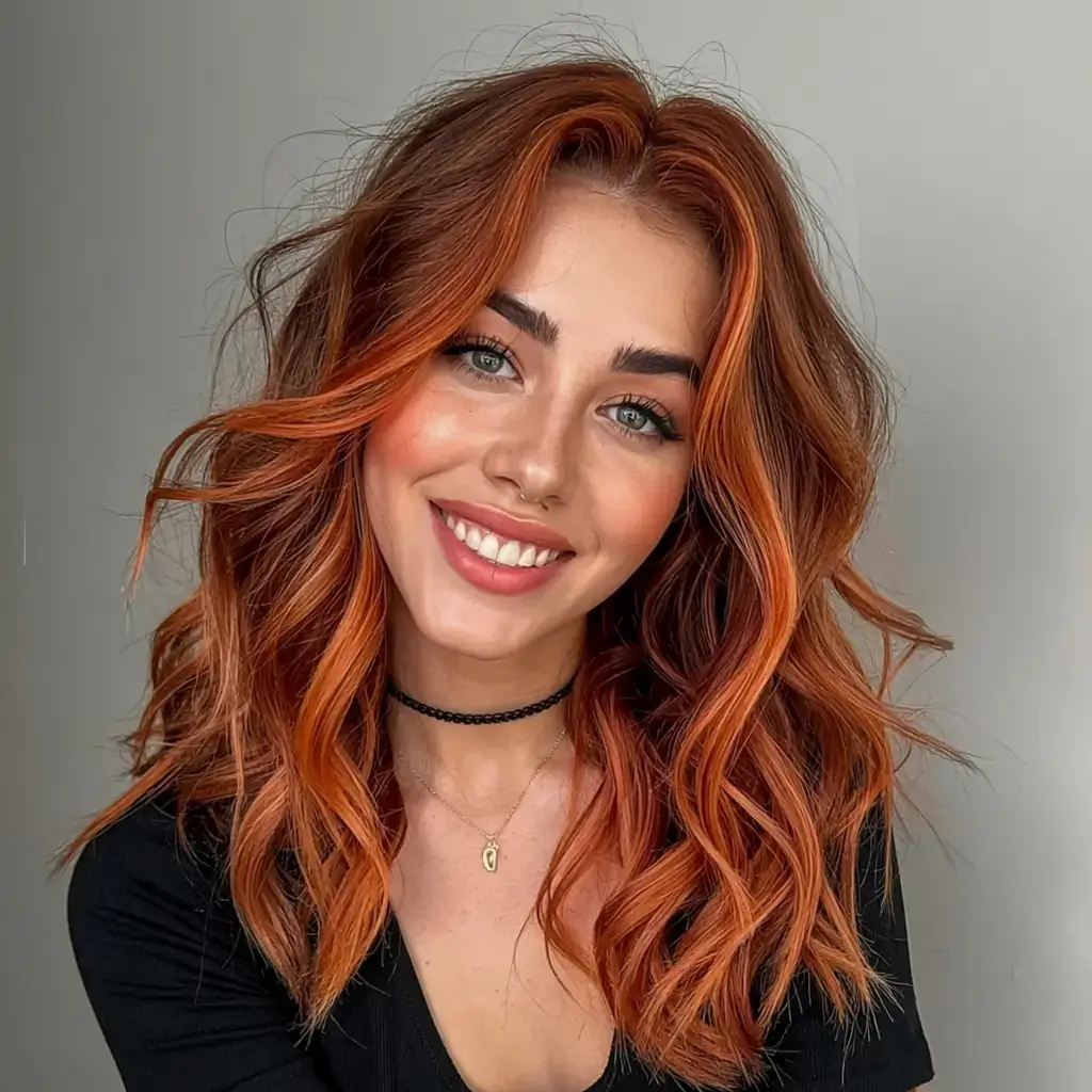 october hair color ideas fall trends for 2025 Burnt Orange Glow