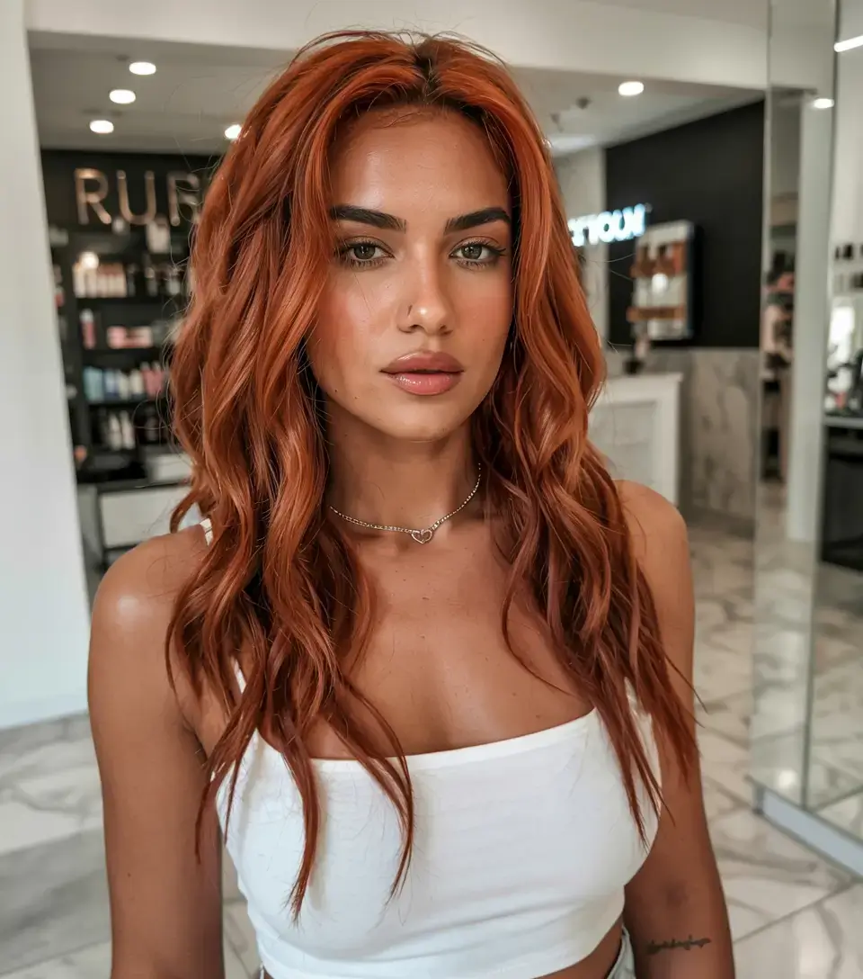 october hair color ideas fall trends for 2025 Fiery Copper Glow