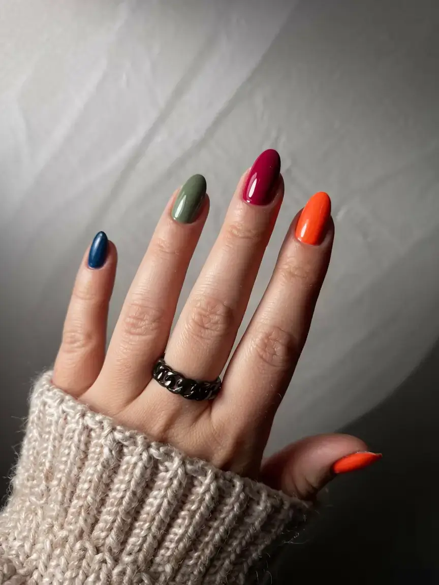 october nails color ideas fall 2025 Bold Autumn Rainbow