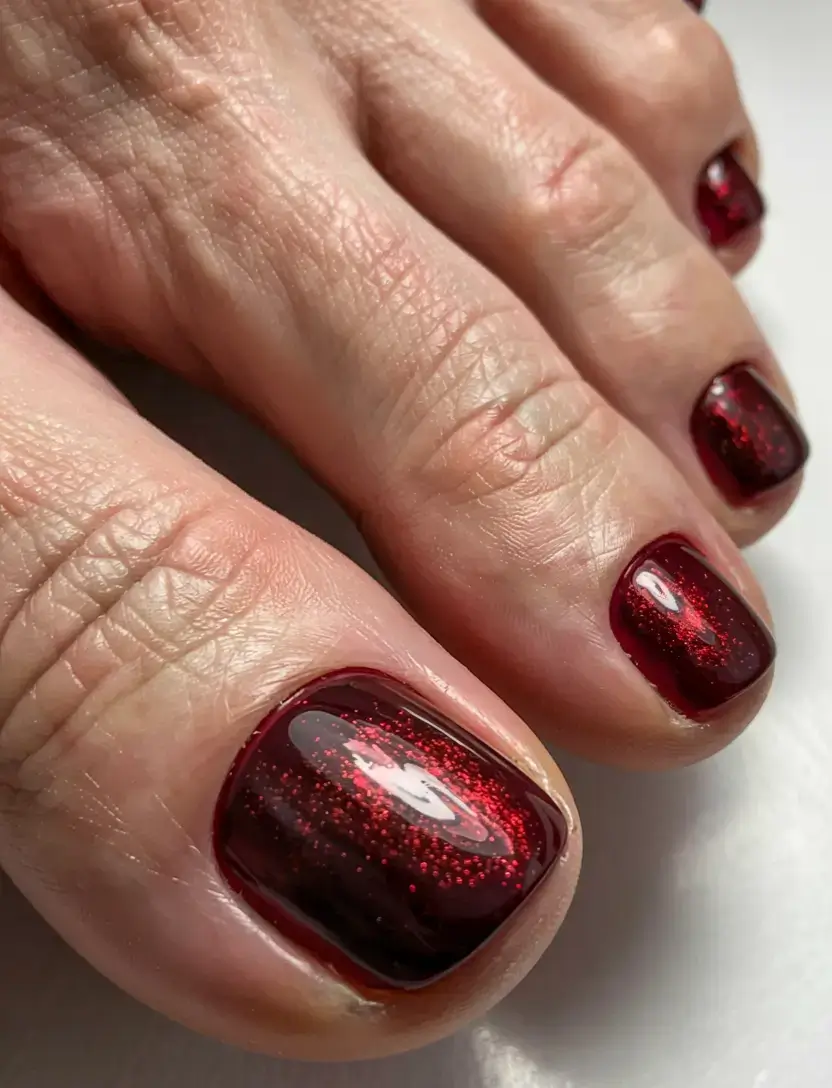 october toe nails ideas fall 2025 trends Garnet Sparkle Drama