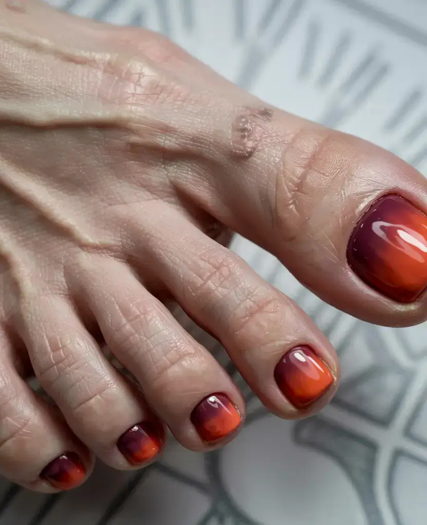 october toe nails ideas fall 2025 trends Sunset Ombre Glow