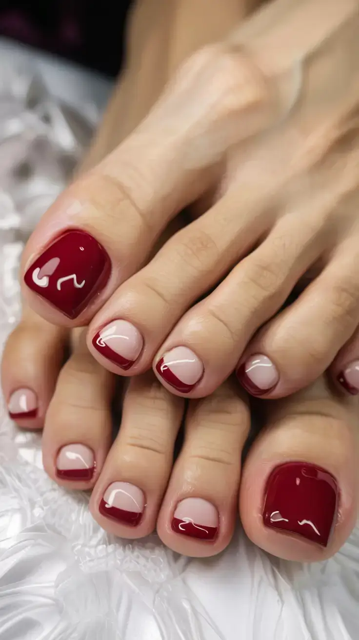 october toe nails ideas fall 2025 trends Burgundy French with a Twist