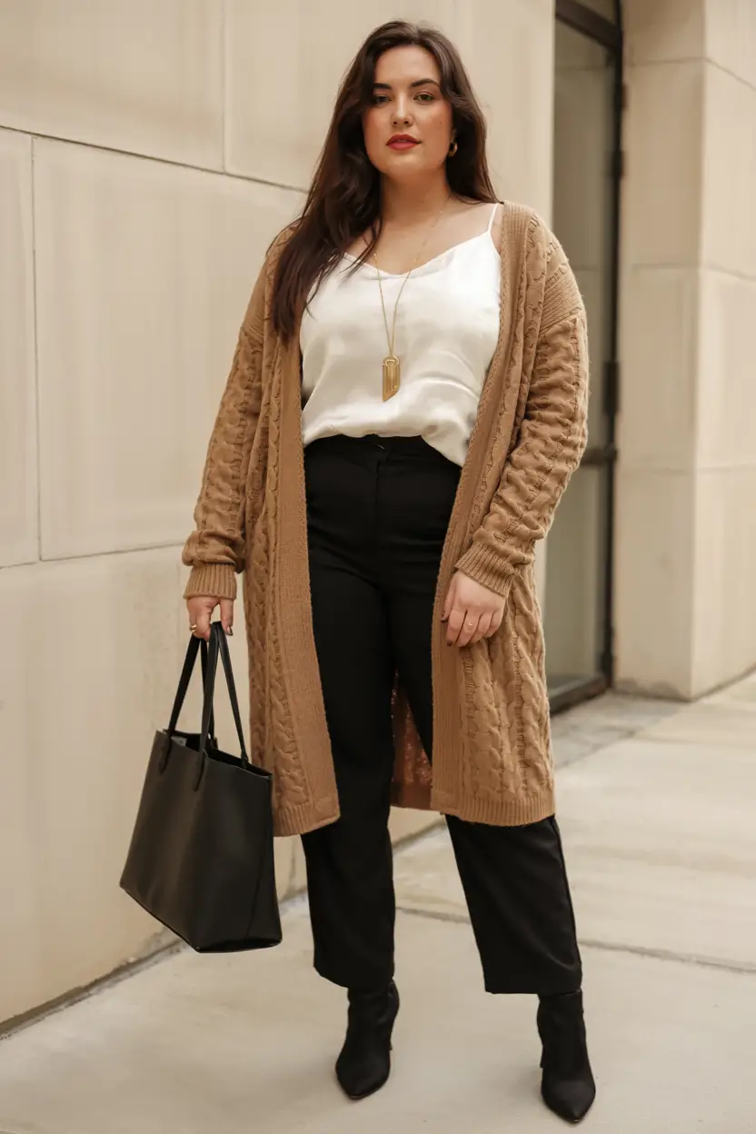 plus size outfits for winter 2025 2026 Cable Knit Meets Office Chic