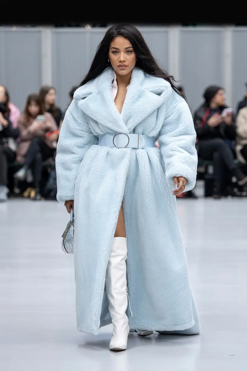 plus size outfits for winter 2025 2026 Powder Blue Runway Elegance