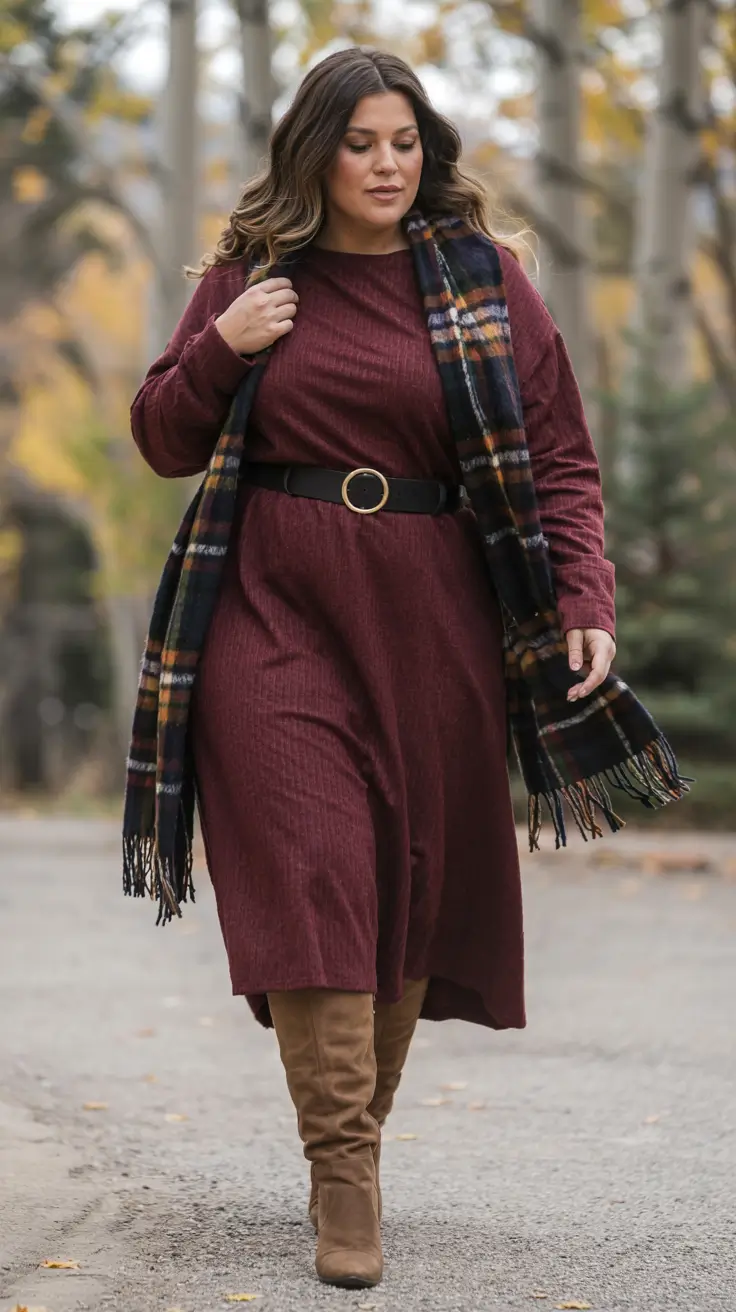 plus size outfits for winter 2025 2026 Cosy Wine-Toned Confidence