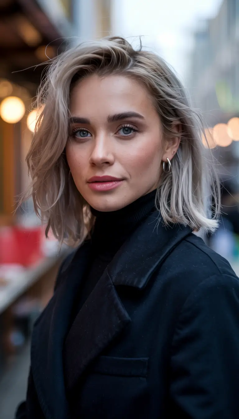 soft winter hair colors 2025 2026 Frosted Ash Blonde Bob