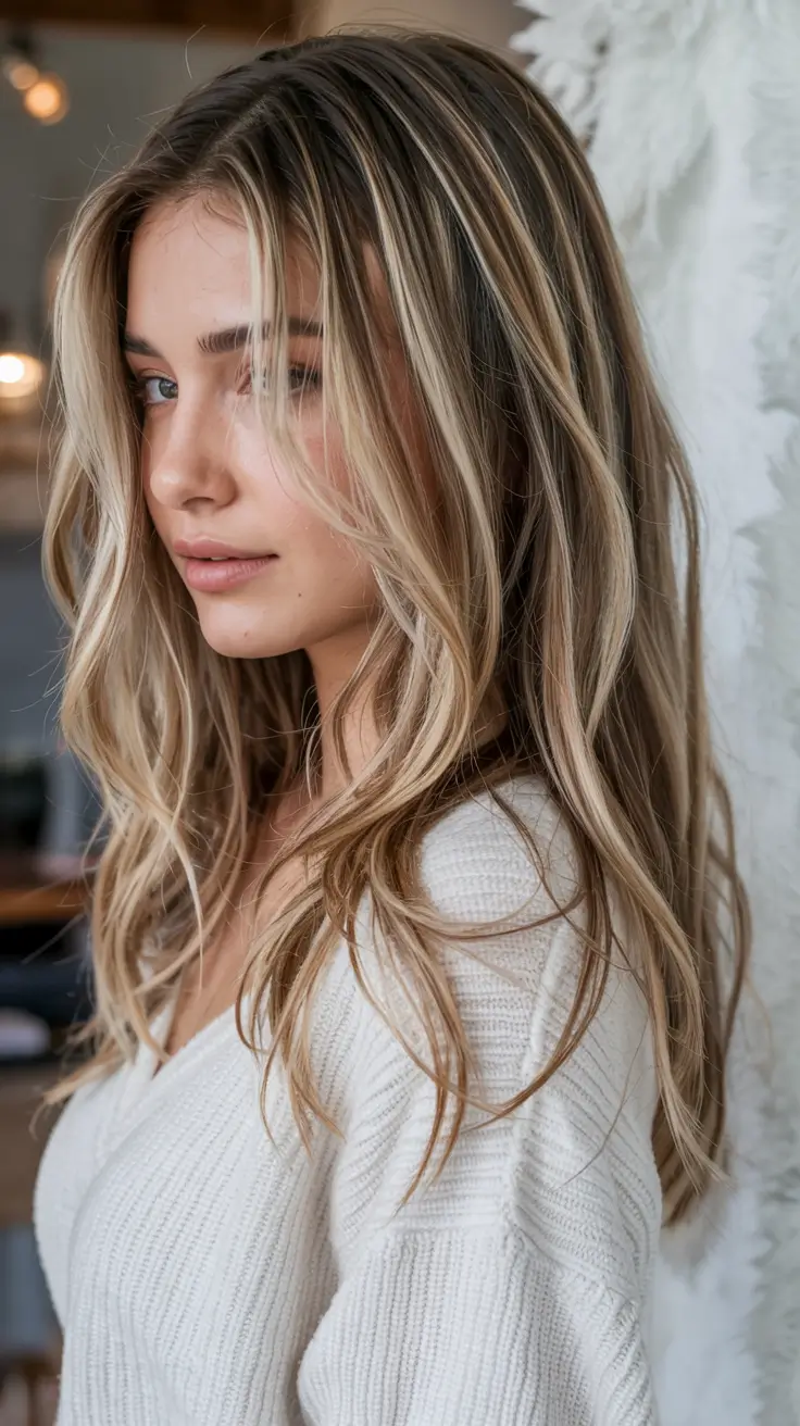 soft winter hair colors 2025 2026 Golden Beige Flow with Natural Ease